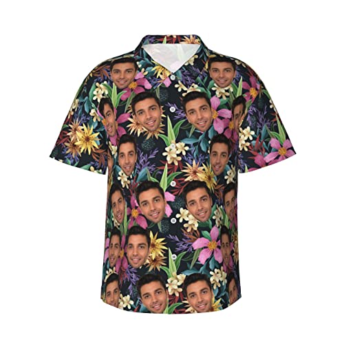 Naispanda Personalisiert Herren Hawaiihemd mit Gesicht Foto, Hawaii Hemden Personalisiertes für Männer, Personalisierte Foto Hemden mit kurzen Ärmeln, Button Down Hemden im Hawaii-Stil für Männer von Naispanda