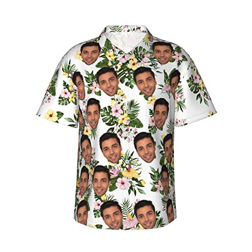 Naispanda Personalisiert Herren Hawaiihemd mit Gesicht Foto, Hawaii Hemden Personalisiertes für Männer, Personalisierte Foto Hemden mit kurzen Ärmeln, Button Down Hemden im Hawaii-Stil für Männer von Naispanda