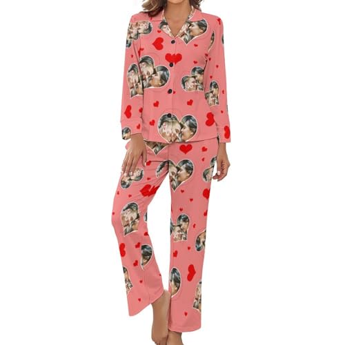 Naispanda Personalisierte Damen Pyjama Set, Schlafanzug-Set für Paare Benutzerdefinierte Lustige Langarm Gesicht Nachtwäsche Set, als Geburtstagsgeschenk zum Valentinstag von Naispanda