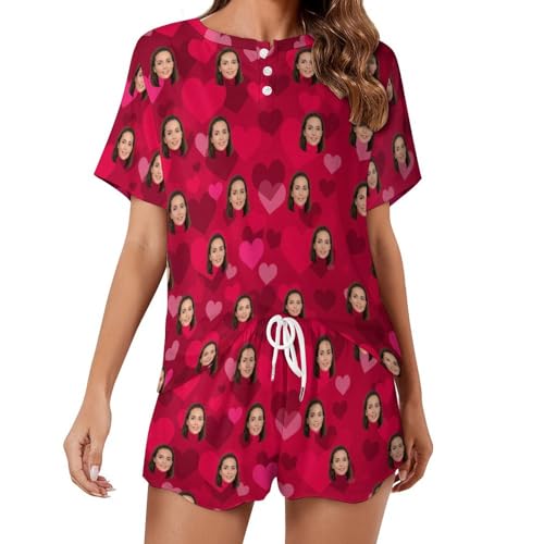 Naispanda Personalisierte Damen Pyjama Set Foto Gesicht Pyjamas Shorts Pyjamas Nachtwäsche Loungewear Geschenke von Naispanda