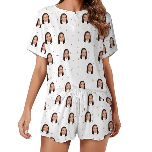 Naispanda Personalisierte Damen Pyjama Set Foto Gesicht Pyjamas Shorts Pyjamas Nachtwäsche Loungewear Geschenke von Naispanda