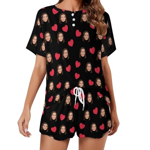 Naispanda Personalisierte Damen Pyjama Set Foto Gesicht Pyjamas Shorts Pyjamas Nachtwäsche Loungewear Geschenke von Naispanda