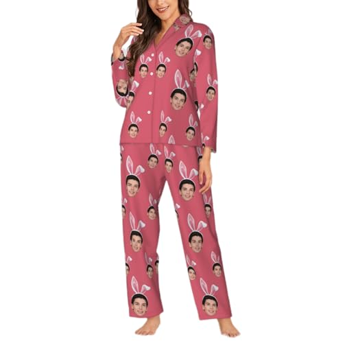 Naispanda Personalisiertes Frauen Pyjama Set - Benutzerdefinierte Langarm-Nachtwäsche Mit Fotogesicht/Text von Naispanda