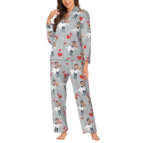 Naispanda Personalisiertes Frauen Pyjama Set - Benutzerdefinierte Langarm-Nachtwäsche Mit Fotogesicht/Text von Naispanda