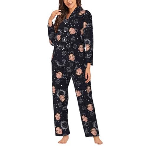 Naispanda Personalisiertes Damen-Pyjama-Set - Langarm Mit Fotogesicht/Text - Benutzerdefinierte Nachtwäsche von Naispanda