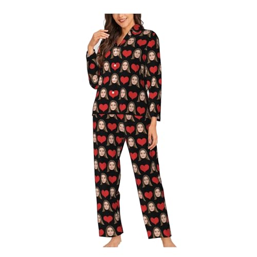 Naispanda Personalisiertes Damen-Pyjama-Set - Langarm Mit Fotogesicht/Text - Benutzerdefinierte Nachtwäsche von Naispanda