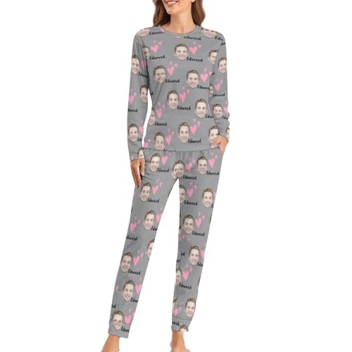 Naispanda Personalisierte Frauen Pyjama Set mit Foto Gesicht Personalisiert Foto PJs für Frauen Nachtwäsche Sets für Frauen von Naispanda