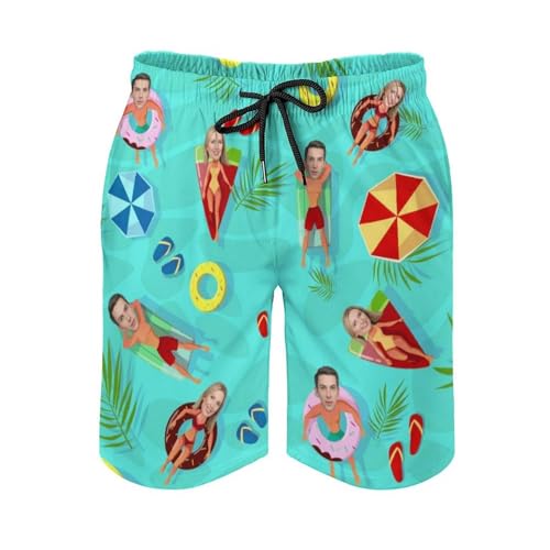 Naispanda Personalisierte Gesichter Print Herren Badehose Personalisierte Badeshorts Strand Board Shorts für Männer, Quick Dry Strand Schwimmen Board Shorts Badeanzüge mit Mesh-Futter und Taschen, XL von Naispanda