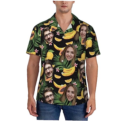 Naispanda Personalisierte Gesichts-Hawaii-Hemden, personalisierte Tropische Blumen-Hawaii-Hemden mit Foto, personalisierte lässige Hawaii-Hemden für Männer, Freund, Ehemann, Vater von Naispanda