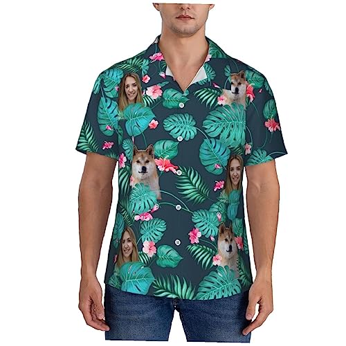 Naispanda Personalisierte Gesichts-Hawaii-Hemden, personalisierte Tropische Blumen-Hawaii-Hemden mit Foto, personalisierte lässige Hawaii-Hemden für Männer, Freund, Ehemann, Vater von Naispanda