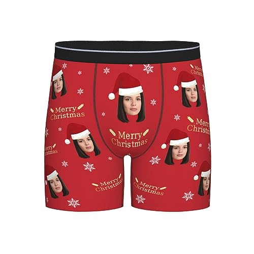 Naispanda Personalisierte Weihnachten Foto Lange Bein Boxershorts für Männer Anpassen Herren Boxershorts mit Foto Gesicht anpassbar Trunks längeres Bein Herren Boxershorts Unterhosen Größe - L von Naispanda