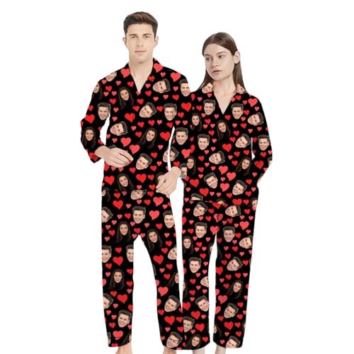 Naispanda Personalisierter Foto-Pyjama mit lustigem Gesicht für Damen, Personalisiertes Langarm-Pyjama-Set aus Seidensatin, lustige Geschenke für Damen und Herren, M von Naispanda