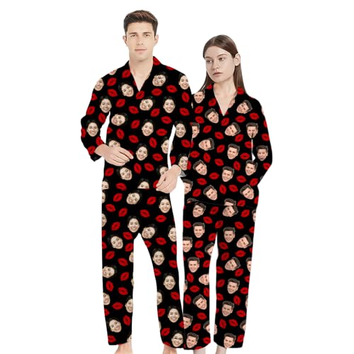 Naispanda Personalisierter Foto-Pyjama mit lustigem Gesicht für Herren, Personalisiertes Langarm-Pyjama-Set aus Seidensatin, lustige Geschenke für Damen und Herren, XL von Naispanda