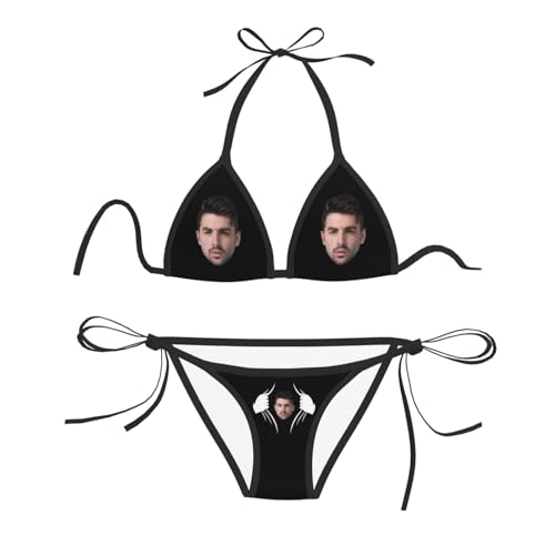 Naispanda Personalisiertes Bikini Badeanzug Set mit Gesichtern, Personalisierte Gesichts Badeanzüge für Frauen, Personalisierte Badebekleidung Damen Triangel-Bikini mit Seitlichem String von Naispanda