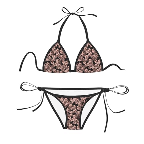Naispanda Personalisiertes Bikini Badeanzug Set Mit Gesichtern, Gesichts Badeanzüge für Frauen, Badebekleidung Damen Triangel-Bikini Mit Seitlichem String von Naispanda