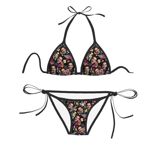 Naispanda Personalisiertes Bikini-Set mit Gesichtern für Damen Personalisierte Gesichts Badeanzug-Set für Frauen Zweiteilige Badeanzüge Personalisierte Gesichts Bikini-Set für Strandpartys im Urlaub von Naispanda