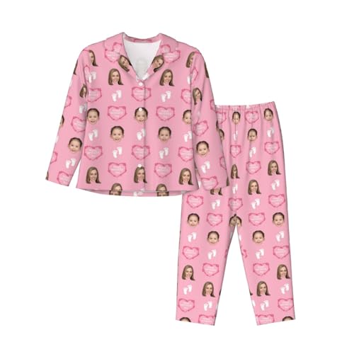 Naispanda Personalisiertes Damen Pyjama Set mit Foto Gesicht/Text, Personalisiertes Foto Gesichts Pyjama Set für Frauen, Personalisierte Lustige Langarm Nachtwäsche Loungewear von Naispanda