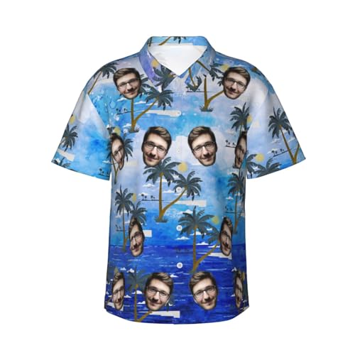 Naispanda Personalisiertes Hawaiihemd mit Gesicht, Personalisierte Herren Hawaii Hemden mit tropischen Blumen, Personalisierte Strand-Hemden, Kurze Ärmel, Button-Down-Hawaii-Hemden von Naispanda