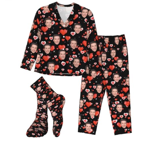 Naispanda Personalisiertes Pyjama-Set für Damen mit Fotogeschenken für die Familie. Individuelles, lustiges Nachtwäsche-Set mit Haustiergesicht und Langen Ärmeln. von Naispanda