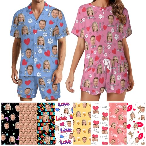 Naispanda Personalisiertes Pyjama Set für Frauen Personalisiertes Pyjama Set mit Foto für Frauen Personalisierter Foto Pyjama für Frauen Individuelle kurzärmlige Nachtwäsche Sets von Naispanda
