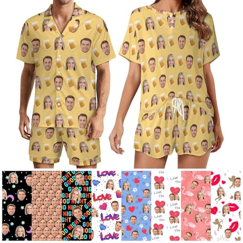 Naispanda Personalisiertes Pyjama Set mit Gesicht für Männer Personalisiertes Pyjama Set mit Foto für Männer Personalisierte Kurzärmlige Nachtwäsche mit Knopfleiste Nachtwäsche Sets für Männer von Naispanda