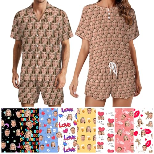 Naispanda Personalisiertes Pyjama Set mit Gesicht für Männer Personalisiertes Pyjama Set mit Foto für Männer Personalisierte Kurzärmlige Nachtwäsche mit Knopfleiste Nachtwäsche Sets für Männer von Naispanda