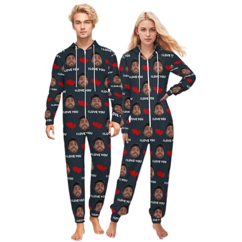 Naispanda Schlafanzug-Einteiler Personalisiertes Gesicht Foto Lustiger Onesies-Pyjama Personalisierter Unisex-Onesies mit Foto Personalisiertes Loungewear für Damen und Herren von Naispanda