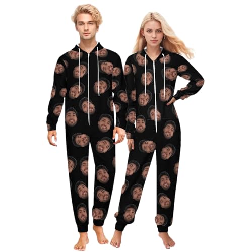 Naispanda Schlafanzug-Einteiler Personalisiertes Gesicht Foto Lustiger Onesies-Pyjama Personalisierter Unisex-Onesies mit Foto Personalisiertes Loungewear für Damen und Herren von Naispanda
