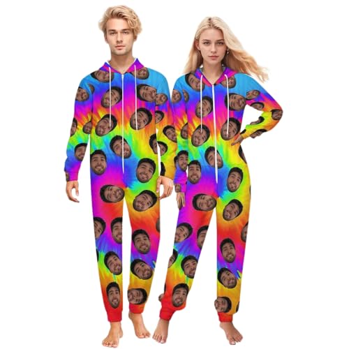 Naispanda Schlafanzug-Einteiler Personalisiertes Gesicht Foto Lustiger Onesies-Pyjama Personalisierter Unisex-Onesies mit Foto Personalisiertes Loungewear für Damen und Herren von Naispanda