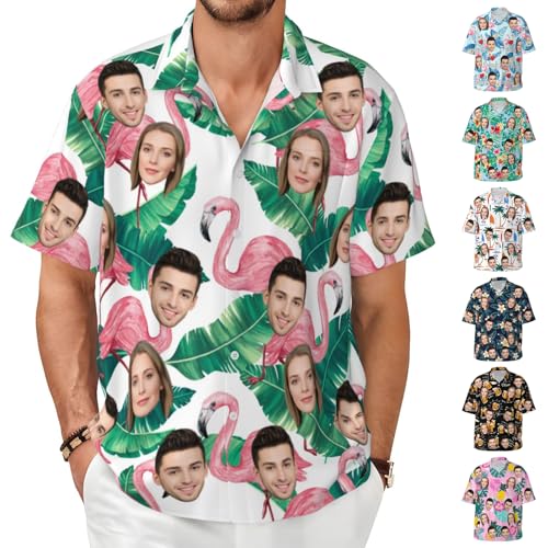 Personalisierte Hawaiihemden für Herren, Personalisierte Lustige Hawaiihemden mit Gesicht, Personalisierte Tropische Sommer und Strandhemden, lässige Kurzarm Button Down Hemden für Herren von Naispanda