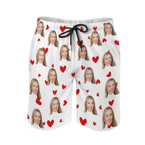 Personalisierte Herren Badeshorts mit Gesichtern Foto, personalisierte lustige Strand Shorts Badehose Board Shorts Sommer Surfen schnell trocknen Badeanzug Badeshorts mit Mesh-Futter und Taschen, L von Naispanda