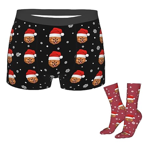 Personalisierte Herren Weihnachten Boxershorts mit Haustier Hund Katze Foto Gesicht Socken 16-Zoll-Set Customised Unterwäsche Boxershorts Unterhosen Lustige Geschenke für Männer Ehemann Boyfriend von Naispanda