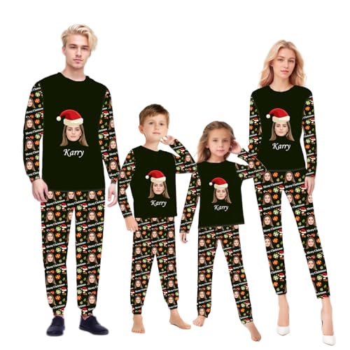 Personalisiertes Familienpyjama Set Passende Weihnachtspyjama Sets für die Familie Personalisiertes Gesichtspyjama Set mit Fototext Personalisiertes Haustierfoto Pyjama Set für Frauen und Männer von Naispanda