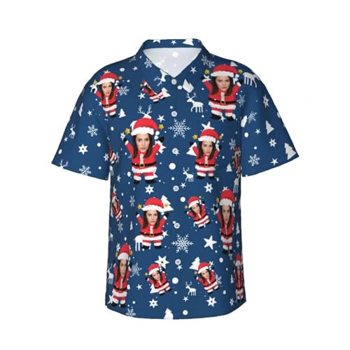 Personalisiertes Weihnachts Hawaiihemd mit Gesicht Foto, Personalisierte Weihnachts Hawaii Hemden für Männer, Personalisierte Foto Hemden mit Kurzen Ärmeln, Weihnachts Button Down Hemden für Männer von Naispanda