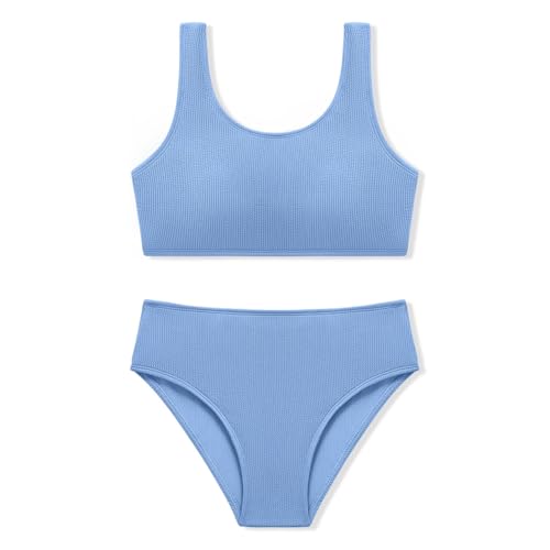 Mädchen-Badeanzüge, Bikini-Set, zweiteilig, Tankini, Badeanzug, Strand, Sport, athletisch, Mädchen, Bademode, Größe 8, 9, 10-12, 12-14, 15, 16 Jahre, Grau / Blau, 9-10 Jahre von Naiyafly