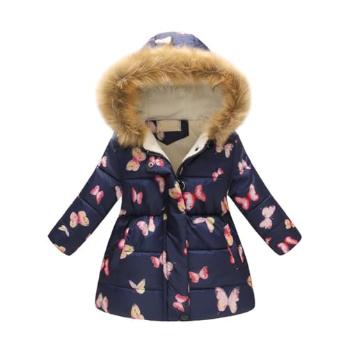 Naiyafly Kleinkind Baby Mädchen Wintermantel Kleidung Kinder Mädchen Dicke Warme Kapuze Winddicht Mantel Outwear Jacke Schmetterling Blumendruck Mantel für Mädchen von Naiyafly