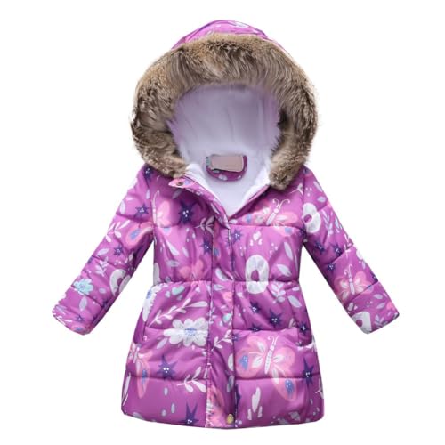 Naiyafly Kleinkind Baby Mädchen Wintermantel Kleidung Kinder Mädchen Dicke Warme Kapuze Winddicht Mantel Outwear Jacke Schmetterling Blumendruck Mantel für Mädchen von Naiyafly