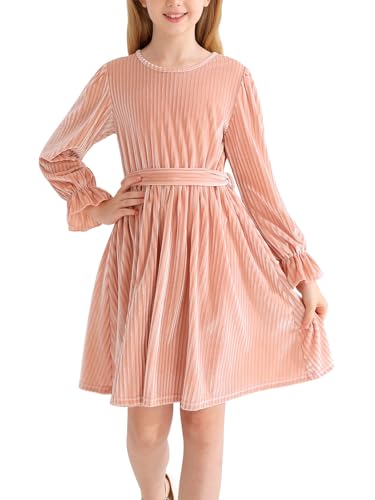 Naiyafly Mädchen Langarm Kleid Samt Rundhals Midi Herbst Winter Vintage Festliches Kleid für Kinder Teenager Mädchen Weihnachtsparty Kleid Kinder Freizeitkleider von Naiyafly