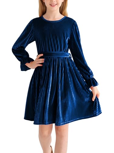Naiyafly Mädchen Langarm Samt Kleid - Rundhals Midi Herbst Winter Vintage Festliches für Kinder Teenager - Weihnachtsparty Freizeitkleid von Naiyafly