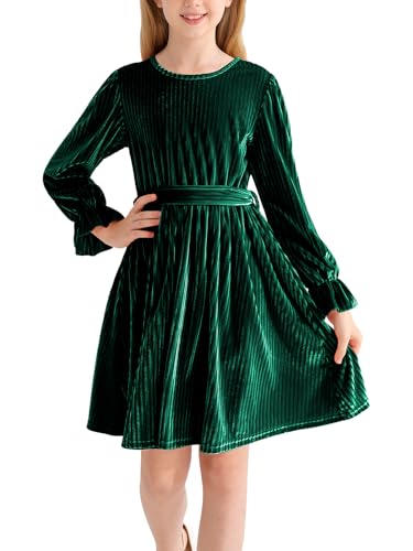 Naiyafly Mädchen Langarm Samt Kleid - Rundhals Midi Herbst Winter Vintage Festliches für Kinder Teenager - Weihnachtsparty Freizeitkleid von Naiyafly