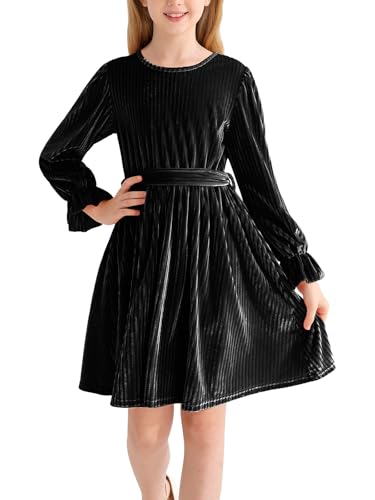 Naiyafly Mädchen Langarm Samt Kleid - Rundhals Midi Herbst Winter Vintage Festliches für Kinder Teenager - Weihnachtsparty Freizeitkleid von Naiyafly