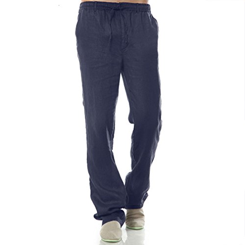 Najia Symbol Herren Freizeit Tunnelzug 100% Leinen Hose (dunkelblau, M) von Najia Symbol