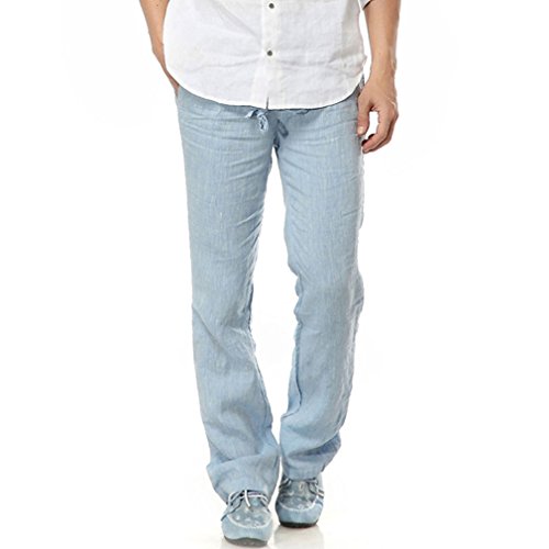 Najia Symbol Herren Freizeit Tunnelzug 100% Leinen Hose (hellblau, XXL) von Najia Symbol