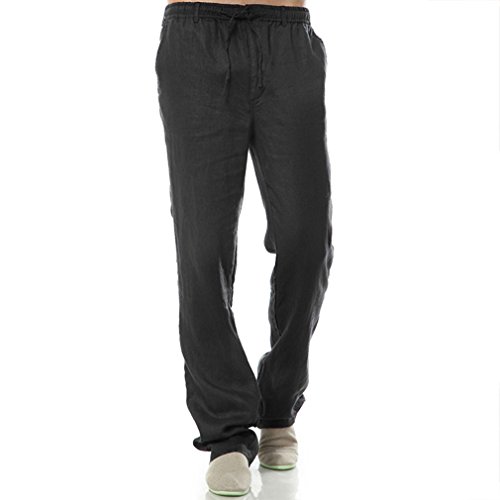 Najia Symbol Herren Freizeit Tunnelzug 100% Leinen Hose (schwarz, L) von Najia Symbol