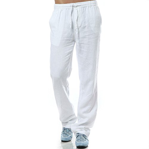 Najia Symbol Herren Freizeit Tunnelzug 100% Leinen Hose (weiß, XL) von Najia Symbol