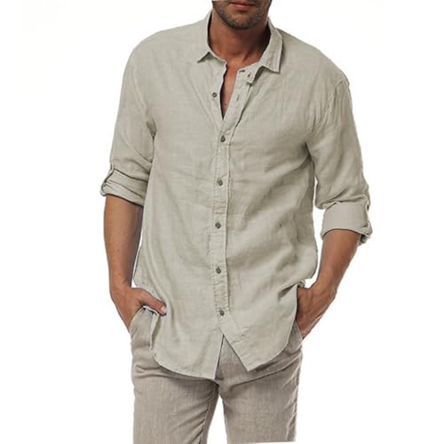 Najia Symbol Leinenhemd Herren 100% Leinen – Langarm Hemd mit Klassischem Kragen, Luftig & Elegant für Sommer (S, Natur) von Najia Symbol