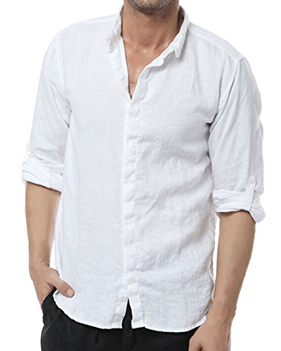 Najia Symbol Leinenhemd Herren 100% Leinen Langarm Sommerhemd mit Club Kragen Luftig Elegant im Vintage Stil (Weiß, M) von Najia Symbol