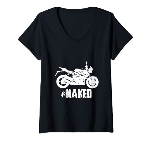 Damen Naked Bike Biker Motorrad 2-Takt T-Shirt mit V-Ausschnitt von Naked Bike