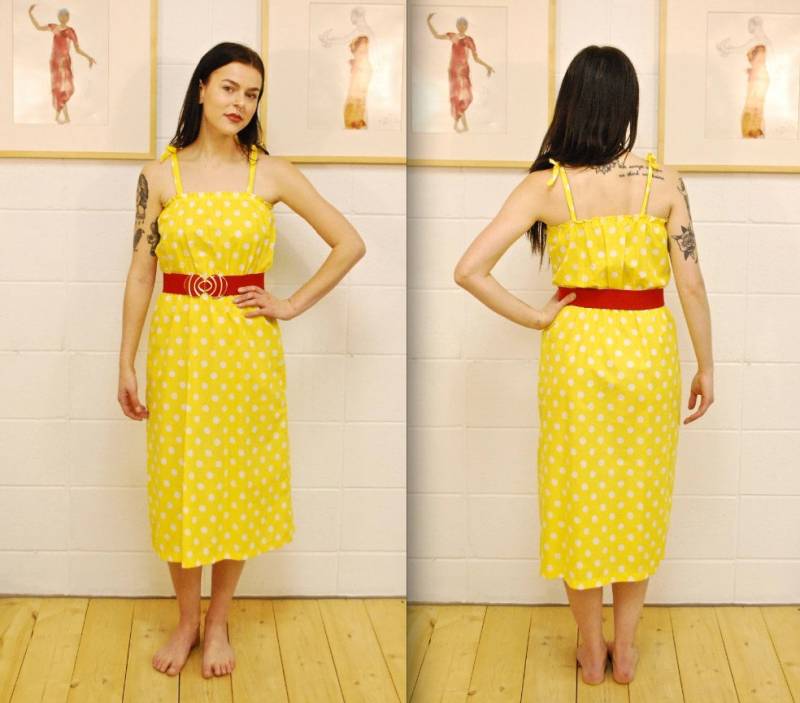 1970Er Leuchtend Gelbes Polka Dot Sommerkleid/Sonnenkleid Jackie "That 70S Show" Seltenes Sammlerstück Retro von NakedintheBowery