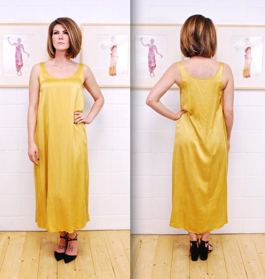 1990Er Jahre Donna Karan Intimates Gold Seide Seitenschlitz Kleid/Nachtkleid Tunika Seltene Sammlerstück Retro von NakedintheBowery
